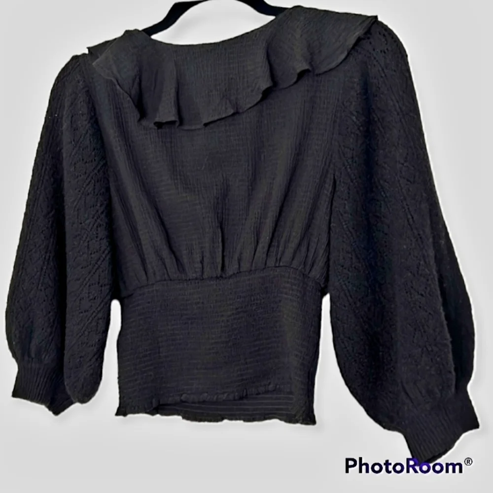 NWT Free People Billie Black Ruffle Smocked Sweater S